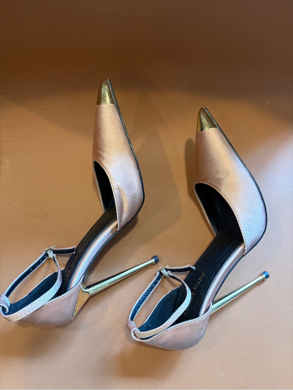 Azalea Wang Satin Pointed Ankle-Strap Heels in Dusty Pink - Picture 5 of 9